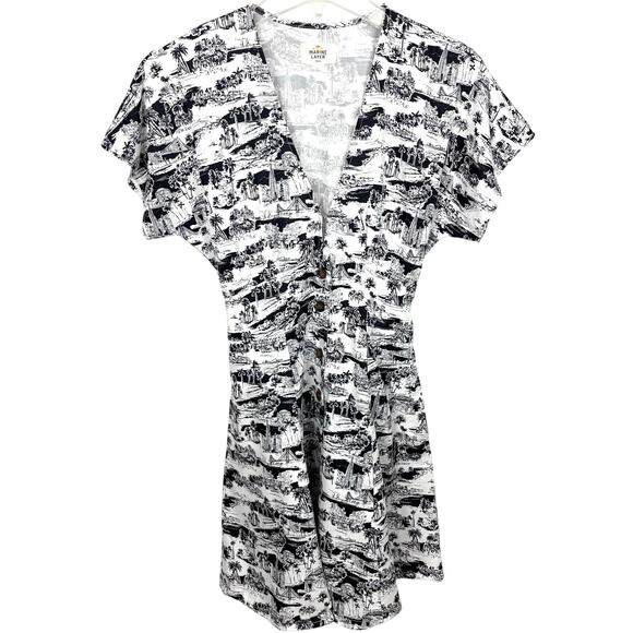 Marine Layer Camilla Dress Mini Button Front Lyocell Black White Foliage Small - Picture 2 of 14